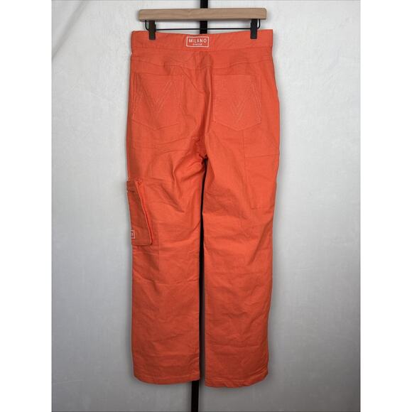 NEW Milano Di Rouge Nira Cargo Pant Women's Large Orange Stretch Logo Streetwear - Picture 4 of 10